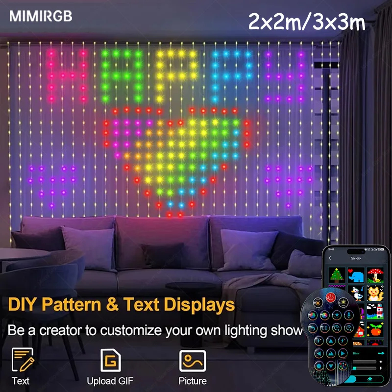 ไฟม่าน LED 400 ดวง ไฟ RGB ควบคุมผ่านแอพฯ ซิงค์กับเสียงเพลง ปลั๊ก USB สำหรับตกแต่งม่านในห้อง
