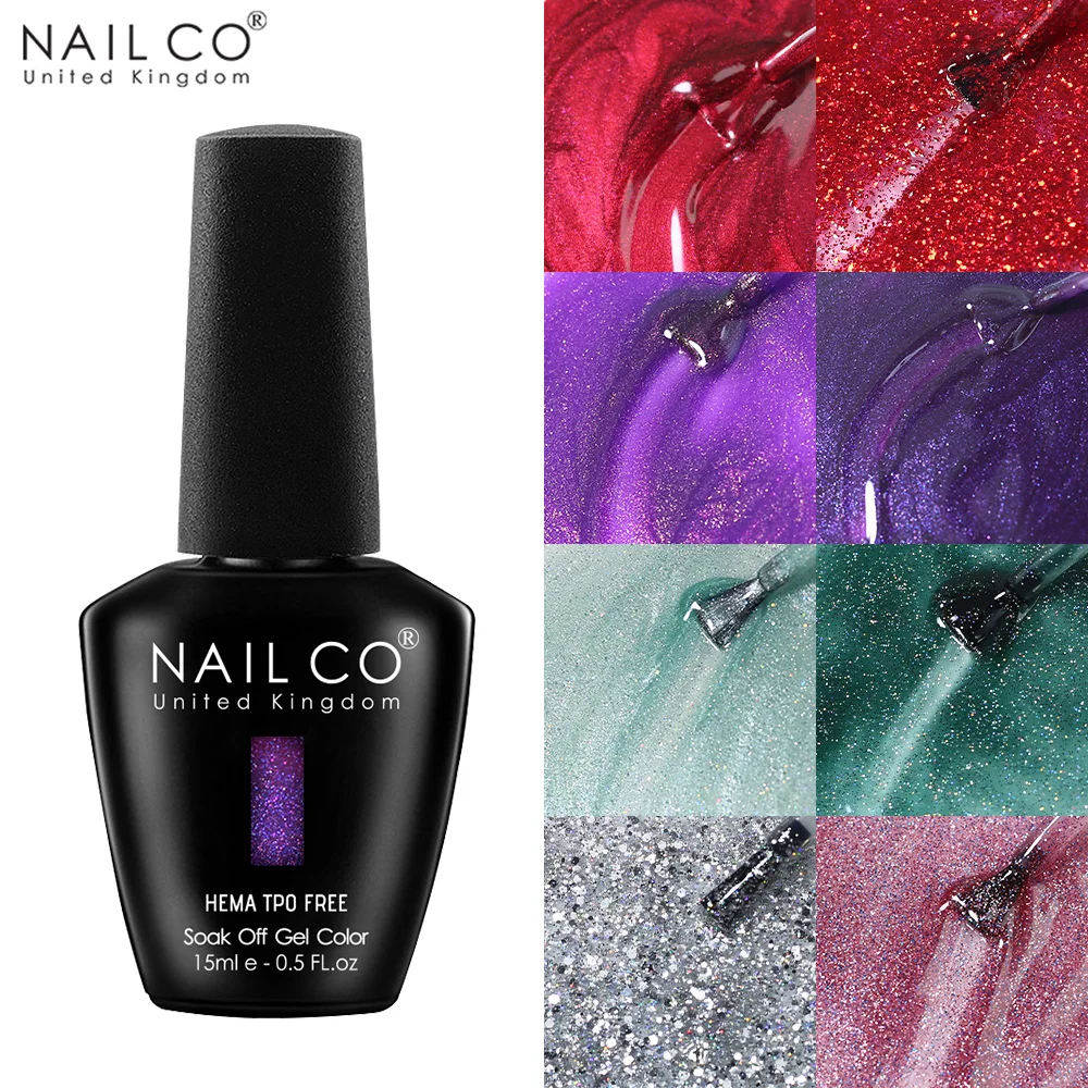 NAILCO 15ml Colorful Fine Shimmer Glitter Soak Off Gel Nail Polish Neon Fluorescent UV LED Gel Varnishes Nail Art Manicure DIY