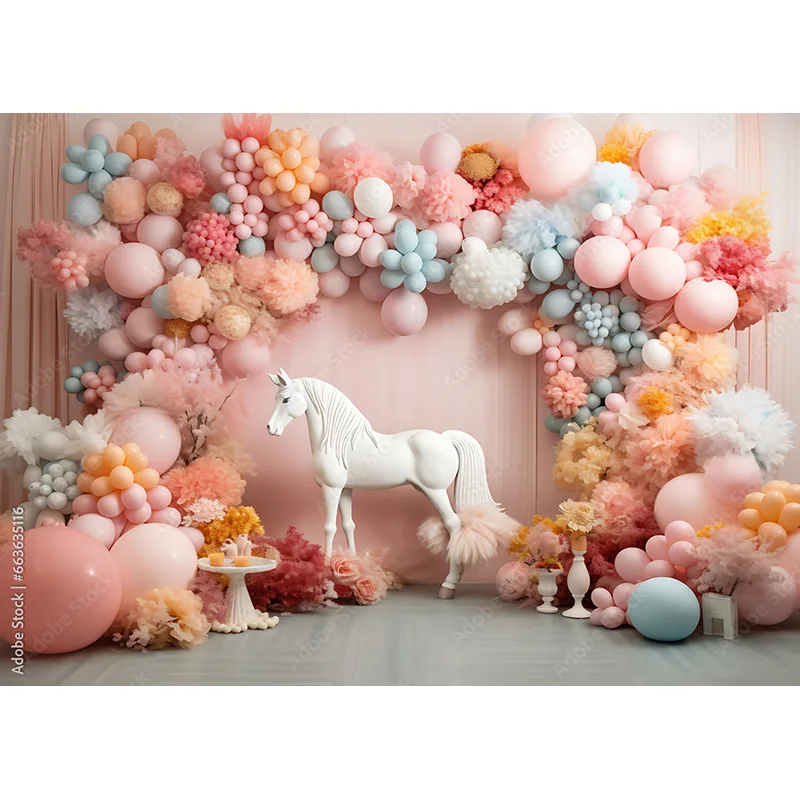 خلفيات تصوير فوتوغرافي لأرض وحيد القرن ، مثالية لعيد ميلاد الطفل ، وقلعة الأميرة ، وموضوع تحطيم الكعكة ، يأسر لحظاتك