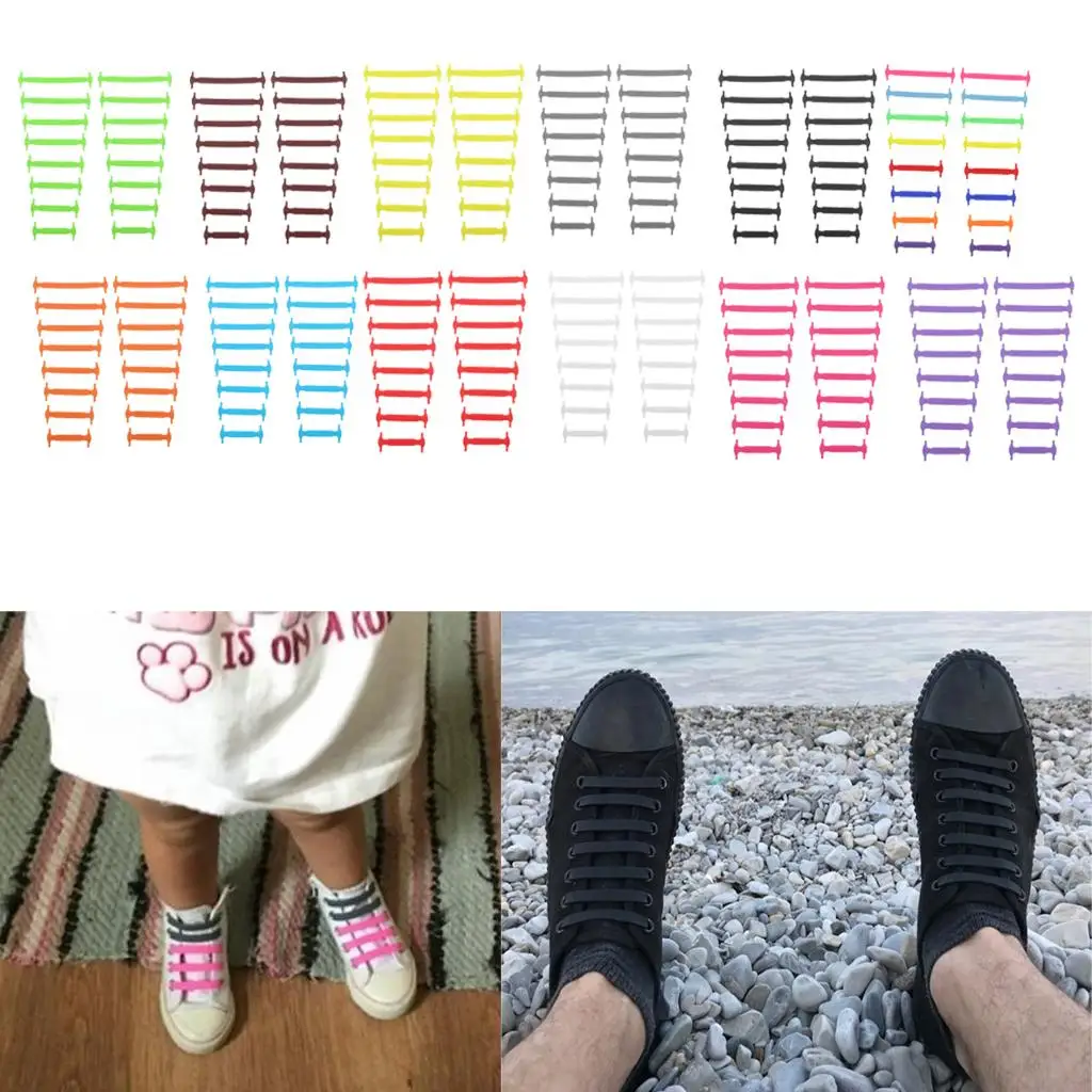 No Tie Elastic Silicone Shoelaces Tieless Sneaker Laces Easy Install Waterproof for Children Adults Casual Shoes