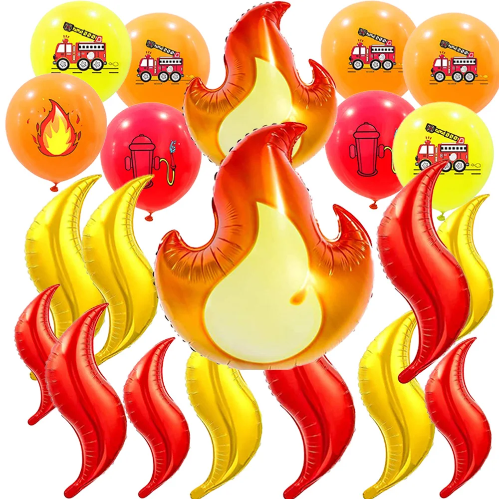 

32PcsTruck Birthday Party Supplies Fire Firefighter Birthday Party Flame Balloons Fireman Theme Kids Party Decorations