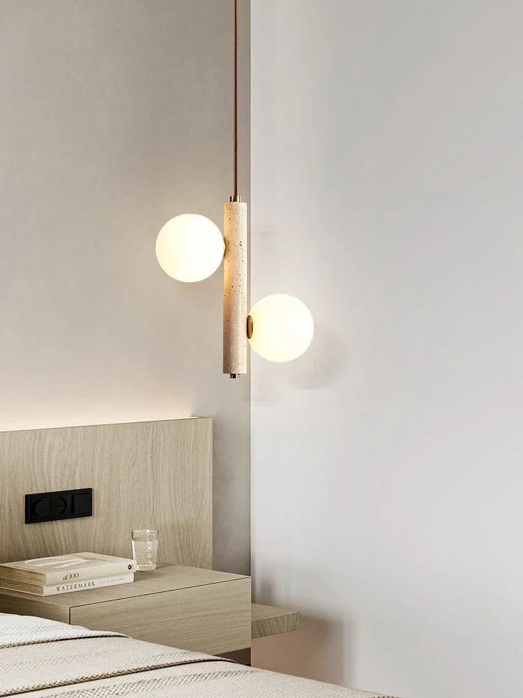 Wabi-sabi Style Cream Style Bedroom Bedside Pendant Lamp Bubble Ball Magic Bean Pearl Retro Yellow Travertine Designer