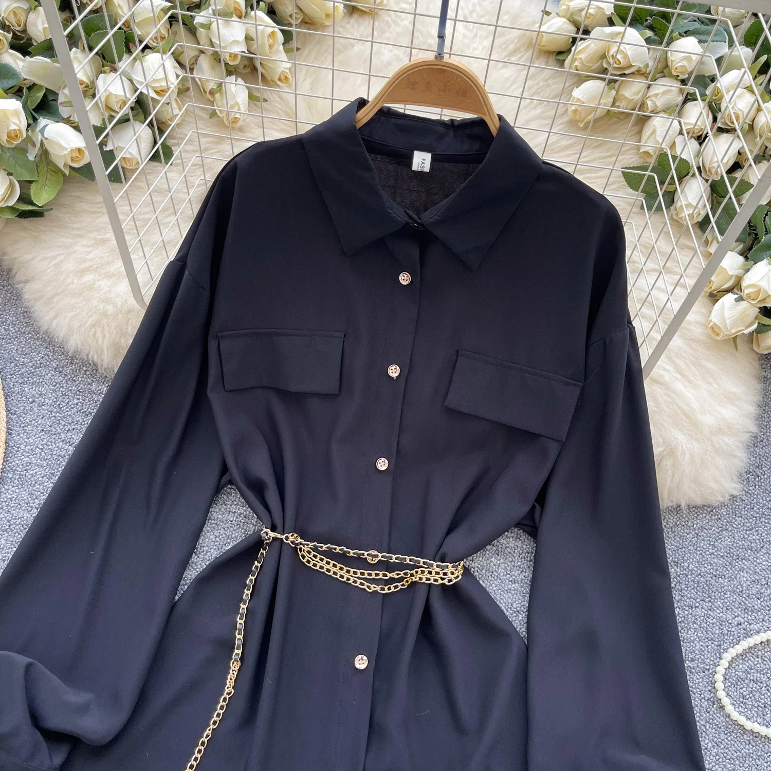 Elegant Vintage Long Sleeve Turn-down Collar Blouse Chic Casual Fashion Top Women Korean Fashion Slim Spring Autumn Shirts Y2k