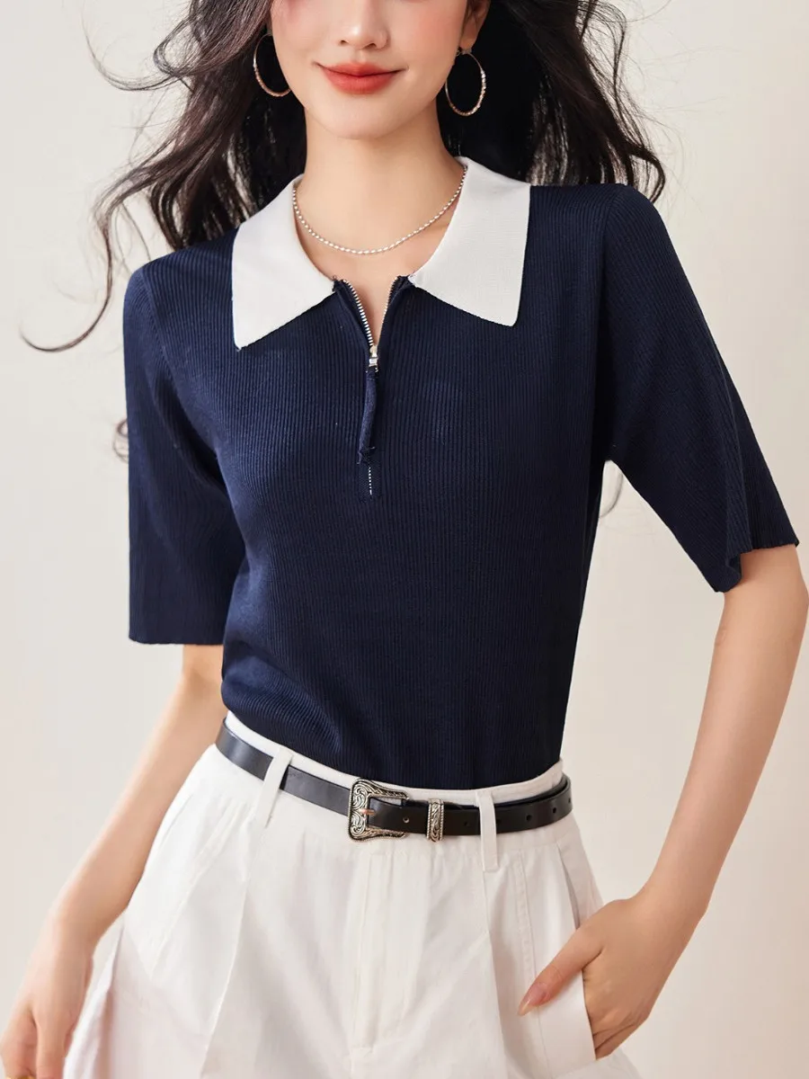 

Повседневная трикотажная футболка с коротким рукавом для женщин, облегающий летний модный топ из полиэфирного волокна, прямой крой