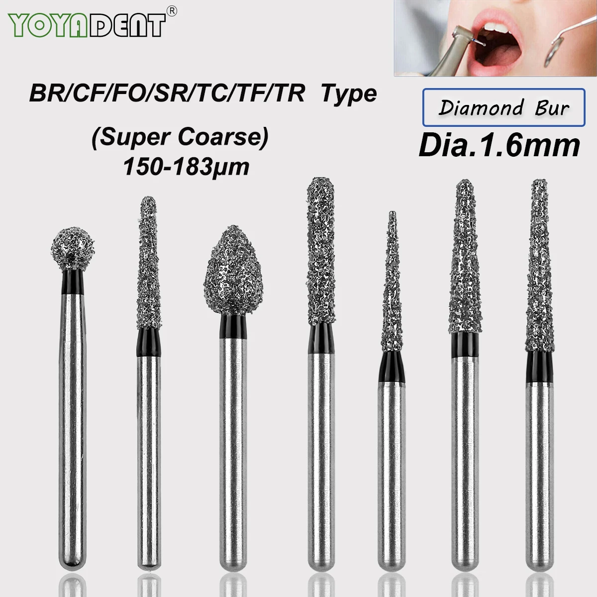 

FG Dental Burs Extra Coarse Diamond Burs Dentistry Drills High Speed Turbines Bur Dental Lab Polishing Tools Dia.1.6mm 10Pcs