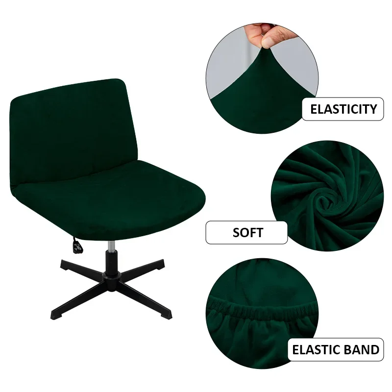 Velvet Armless Chair Slipcover Stretch Cross Legged Office Cover Chair Slipcover Wide Seat Home Office Cover