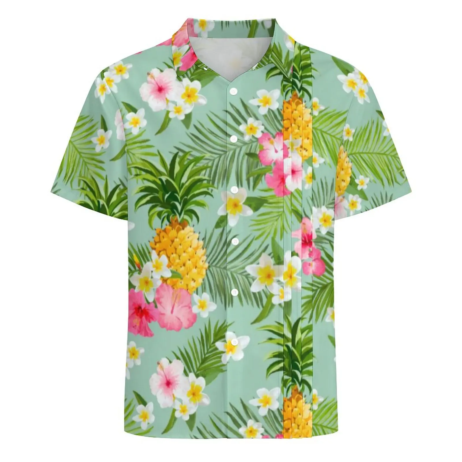 Camisa hawaiana para playa, blusas con estampado de flores tropicales, camisas informales elegantes de piña a la moda, ropa de calle de manga corta para hombre