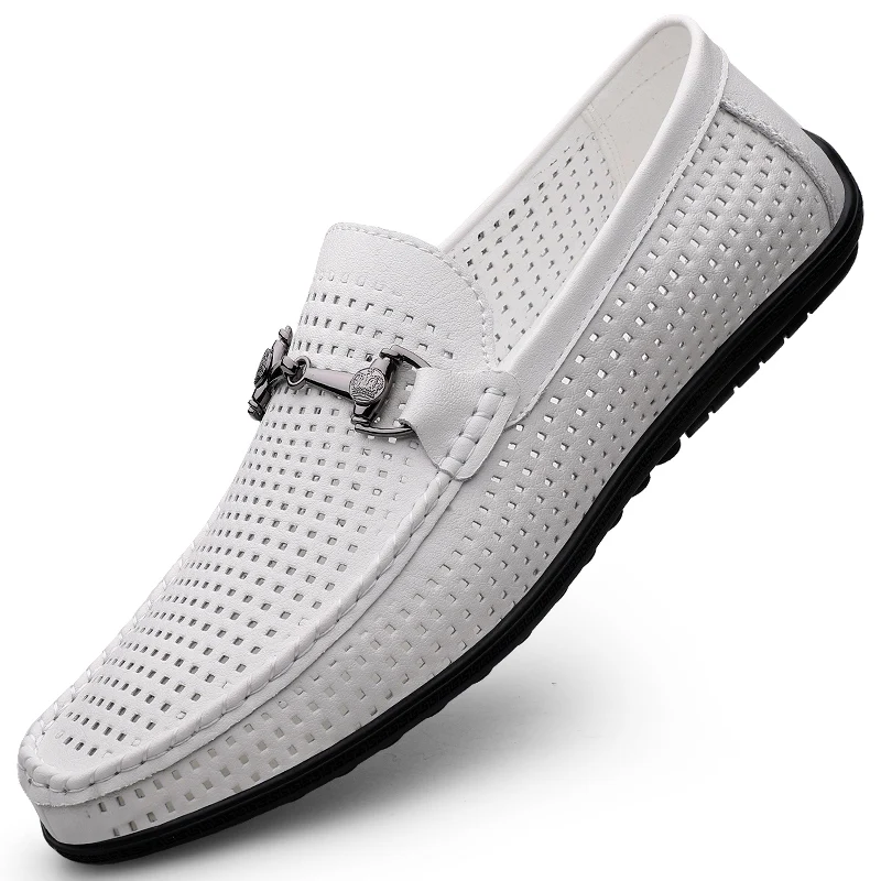 Summer Mens Luxury Loafers Men Slip On Leather Shoes White Breathable Loafer Shoes Casual Mocasines Hombre
