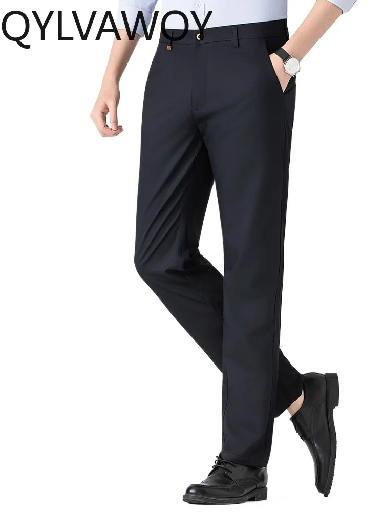 

QYLVAWOY повседневные мужские брюки, новинка лета 2025 года, свободные прямые брюки, мужские модные универсальные легкие брюки LJ2306