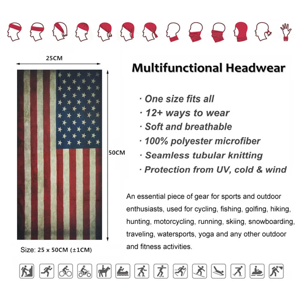 Americas National Flag Neck Gaiter Polyester Bandanas Cycling Scarf Men Outdoor Sports Headband UV Protection Fishing Face Mask