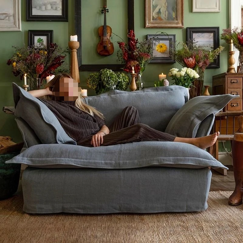 Super soft down sofa, home living room, simple style, Nordic fabric lazy sofa, small apartment