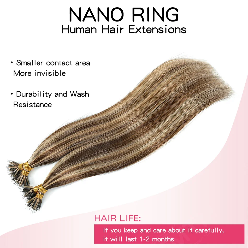Nano Ring Human Hair Extension 1g/strand Micro Links Hair Extensions 50 Pcs Nano Bead Prebonded 18