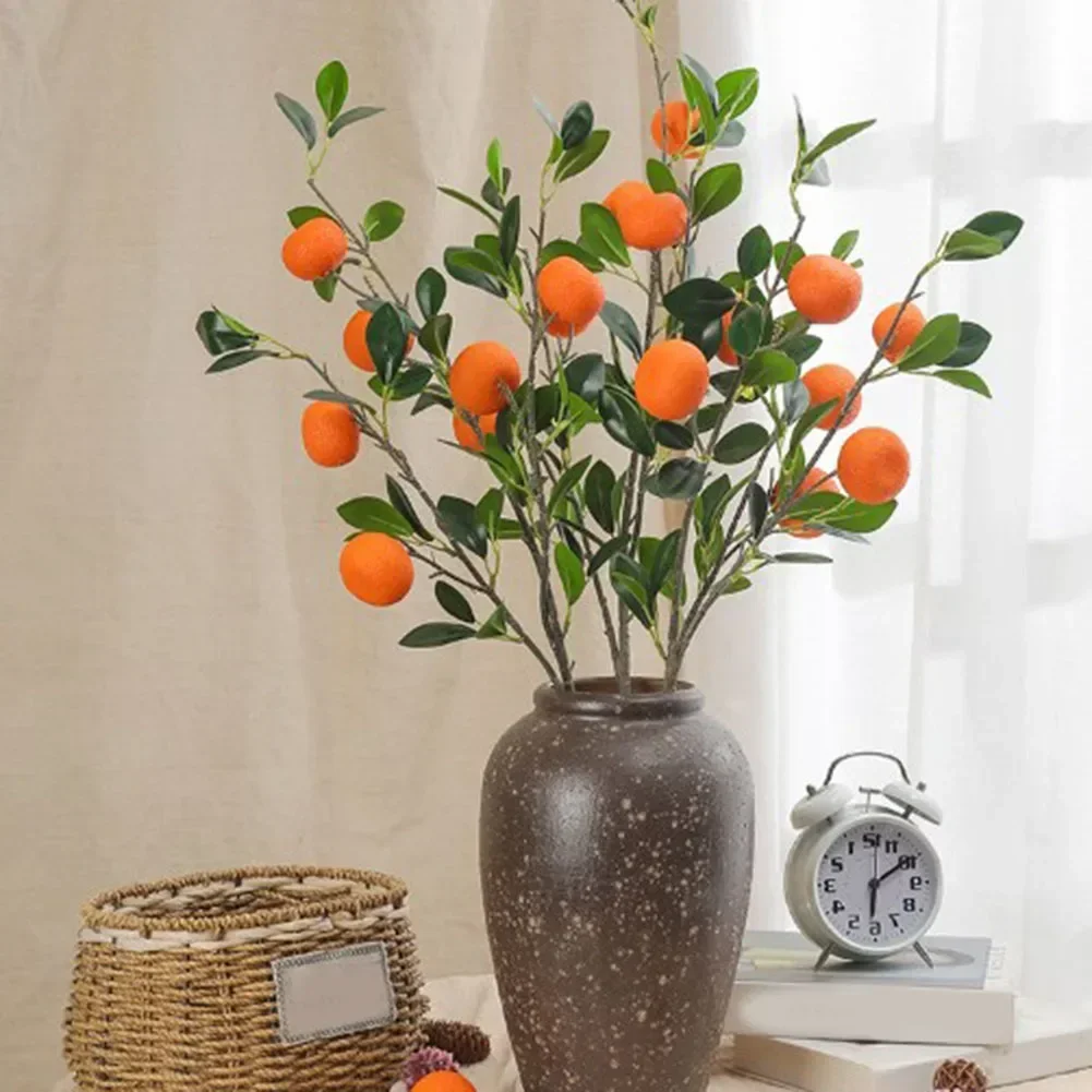 

1Pcs Fake Flowers Simulation Persimmon Pomegranate Autumn Fruit Branch Decor For Home Living Room Garden Decor