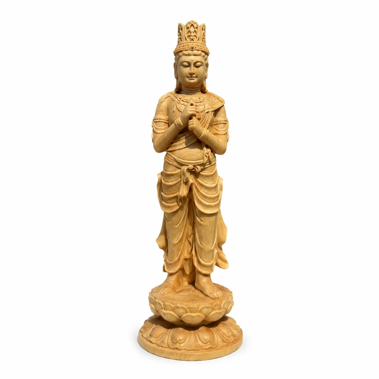Hand Carved Hinoki Wood Mahavairocana Buddha Statue for Traditional Zen Buddhist Home Living Room Office Desk Decor Gift