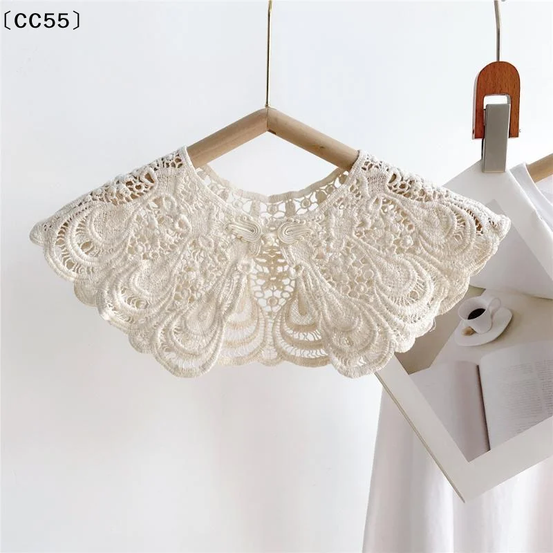 Elegant Cape Lace Fake Collar Cloak Wraps Knitted Shawl Korean Style Hollow Out Crochet Flower Scarves Clothes Decoration〔CC55〕