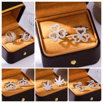 1 para męska modny krój-out ze stali nierdzewnej kwadratowa damska odzież francuska koszula ze spinkami do mankietów