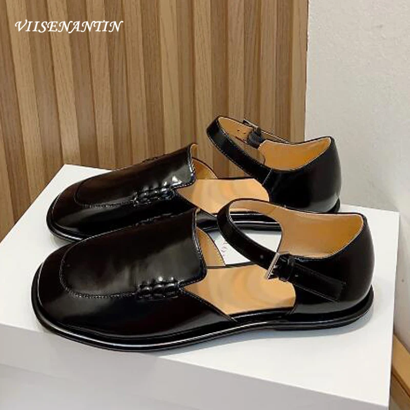 

Retro Fashion Women Flat Casual Daily Mules Shoes Top Quality Luxury Square Toe Genuine Leather 2023 New Autumn Sapatos Mujer