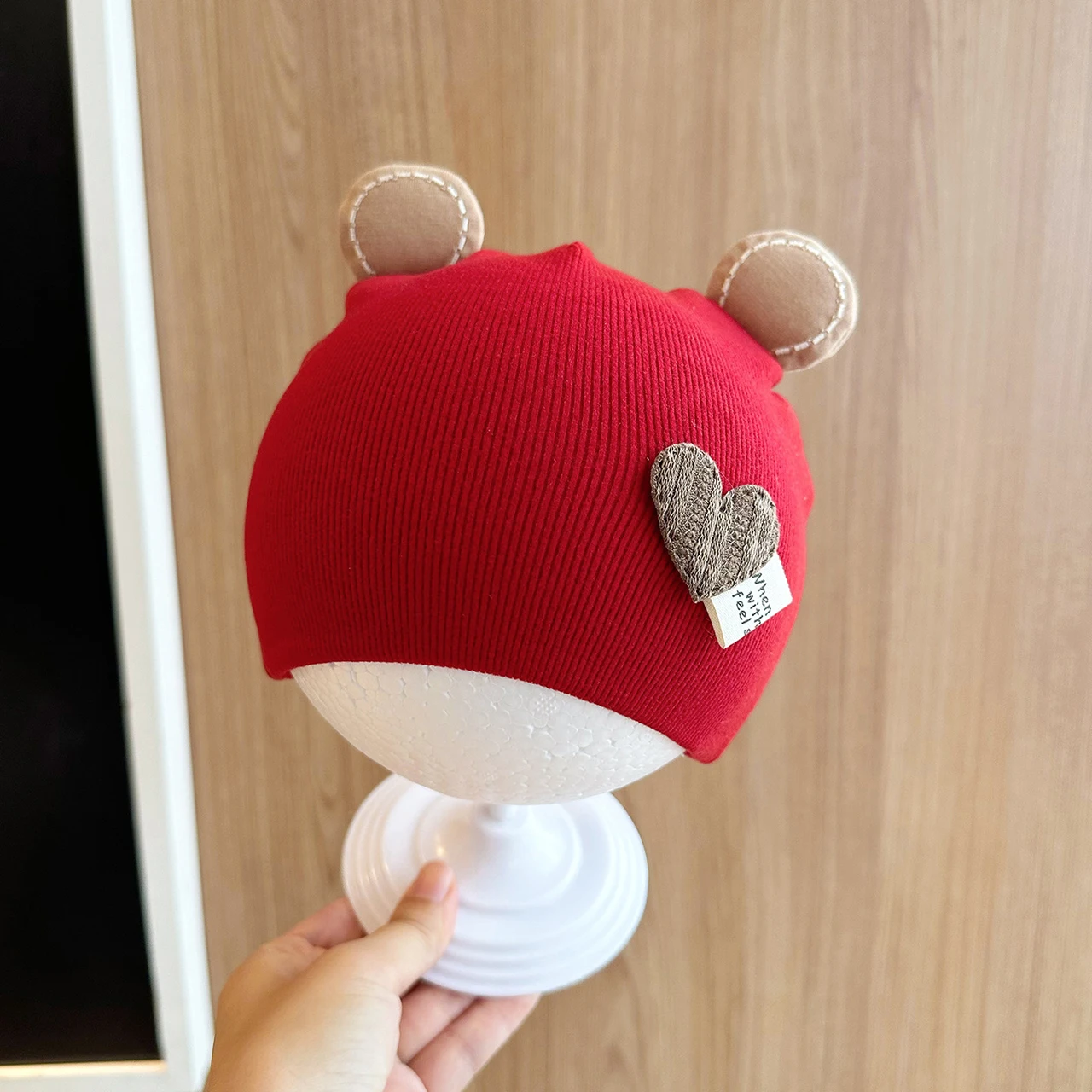 Red Love Cappello fetale neonato Berretto infantile in morbido cotone 6-12 mesi Bambini Primavera Autunno Caldo berretto pullover Simpatico cartone animato Cofano bambino