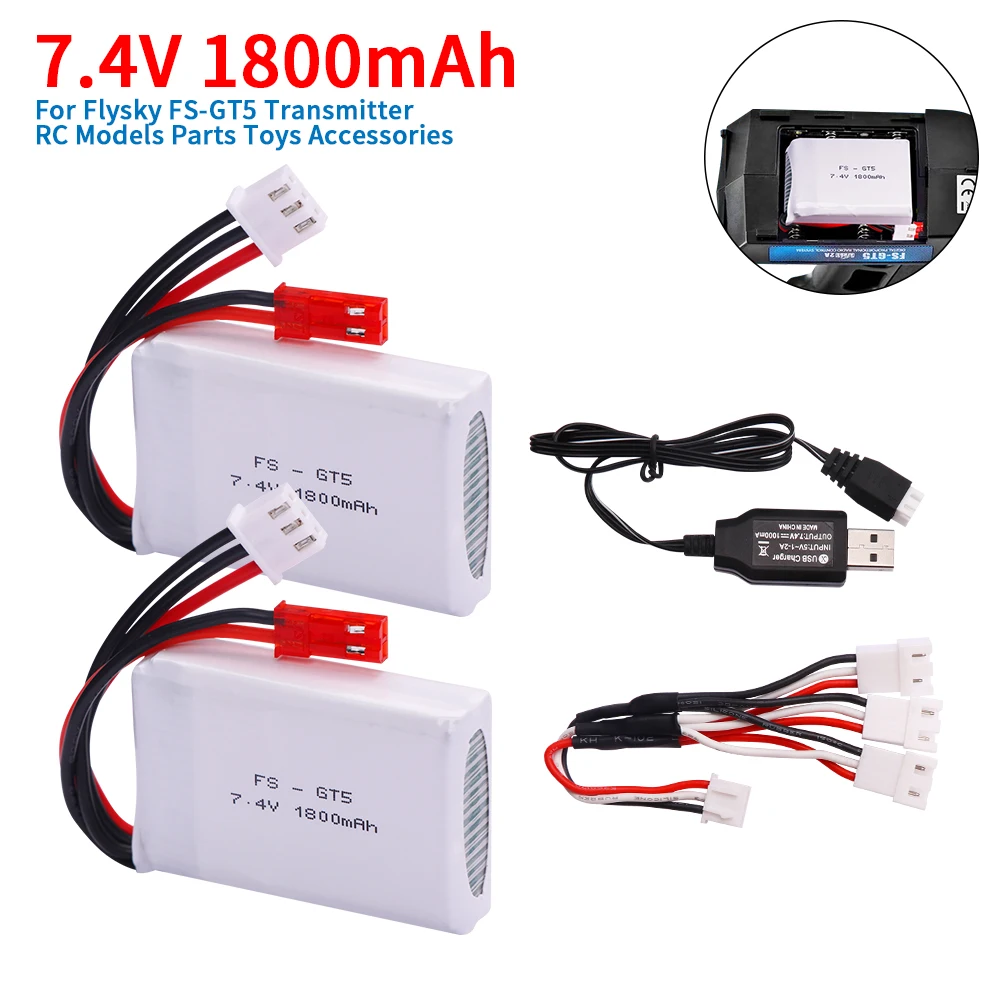 Image of 1800 mAh 7,4 V Batterie Für Flysky FS-GT5 Sender RC Modelle Teile Spielzeug Zubehör Für MC6C MCE7 7,4 v Batterie mit JST Stecker