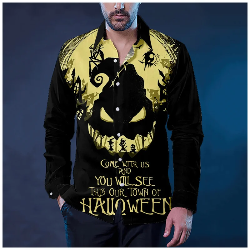 

Men's Halloween Print T -shirt, Long -sleeved shirt, high -quality Halloween party clothing fashion and loose 6xl