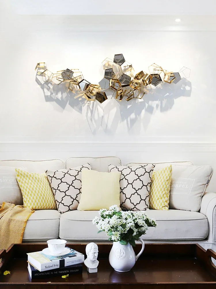 Modern Living Room Sofa Background Wall Decoration Light Luxury Metal Wall Decoration Hotel Sample Room Creative Wall Decoration