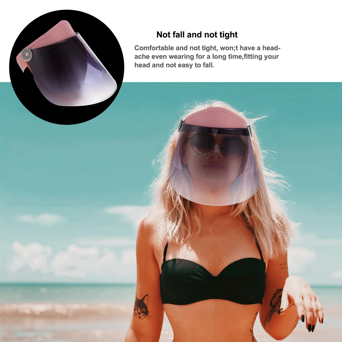 

Sun Protection Hat for Adult Pink Empty Design with Transparent Face Cover Windproof Dust Proof Breathable Outdoor Riding