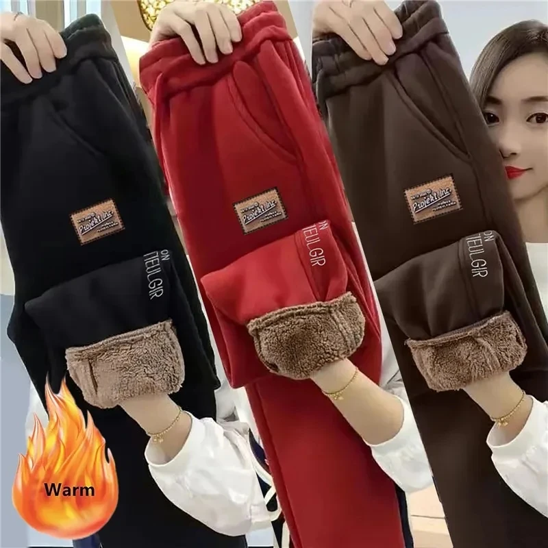 

Women Winter Lambwool Sweatpants Female Casual Warm Haren Pants Thick Plush Velvet Snow Jogger Baggy Pantalones Big Size 4XL