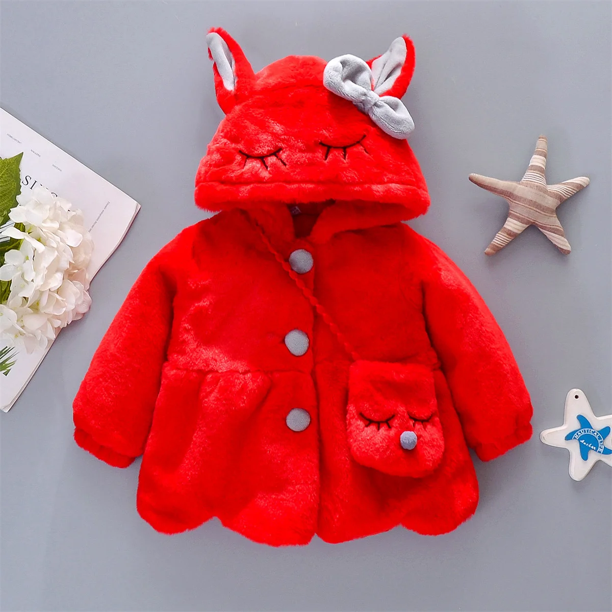 New Winter Children\'s Clothing Cartoon Shy Bunny Hooded Bag With Diagonal Cross And Plush Sweater