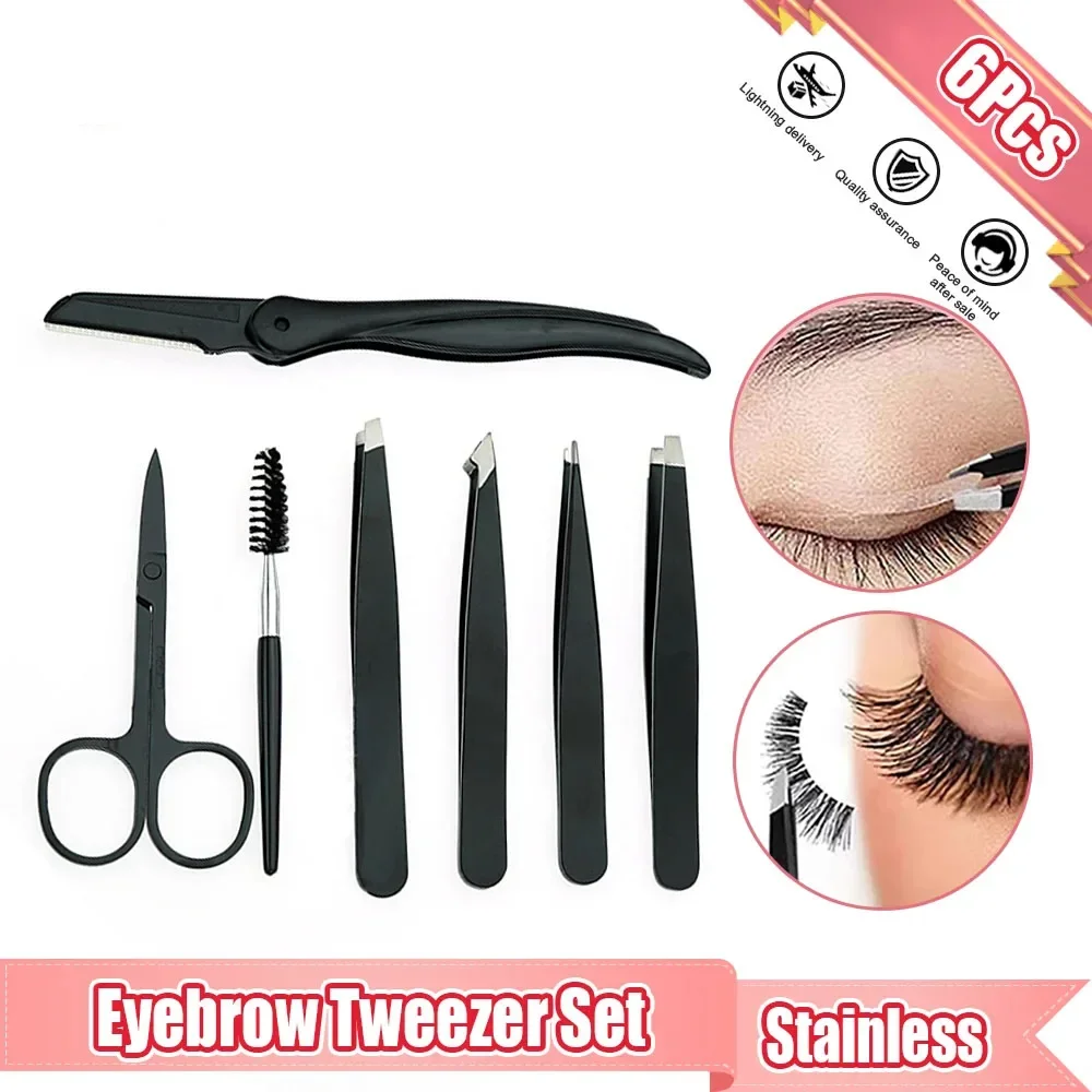 Eyebrow Pliers Set Professional Stainless Steel Eyelash Extension Tweezers Black Case Scissors Makeup Tools Makeup Tools