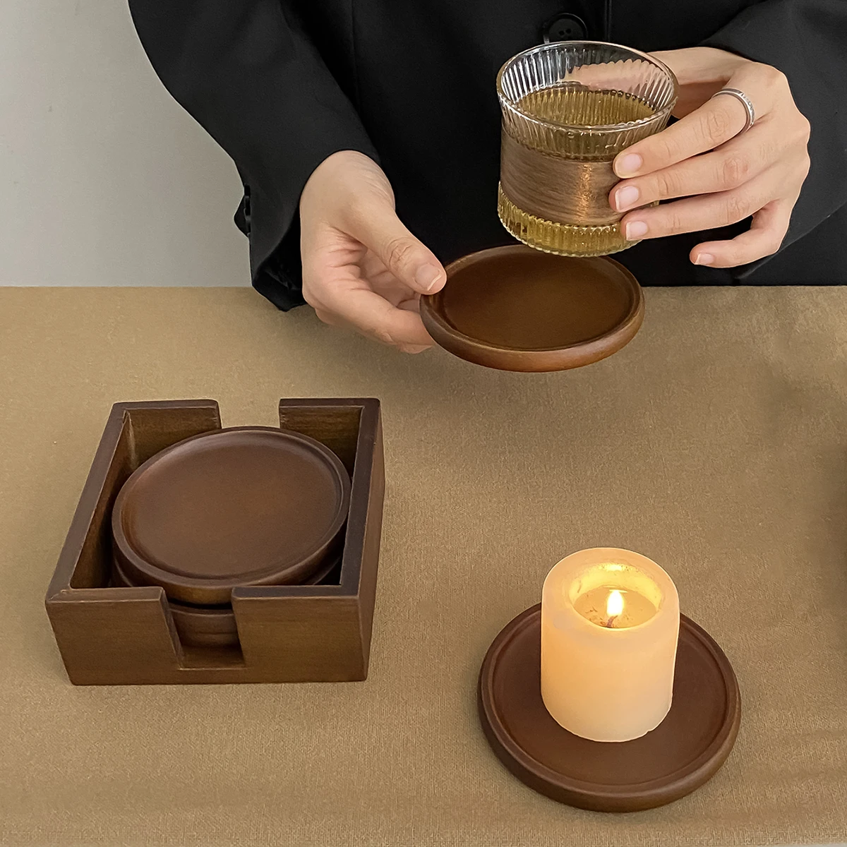 4Pcs/1Set Bamboo Wooden Coasters Creative Heat-Insulating Tea Ceremony Cup Mats Wooden Coffee Coasters for Home Use, Anti-Scalding Table Decoration Suitable for Holidays, Parties, Birthdays, Weddings, and Dinner Parties, Gifts