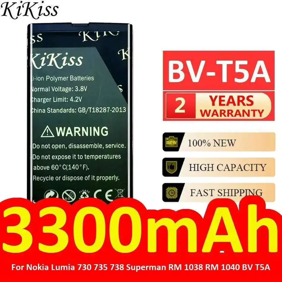 

For Nokia Lumia 730 735 738 Superman RM 1038 1040 BV T5A BV-T5A Long-Lasting Mobile Phone Battery 3300Mah