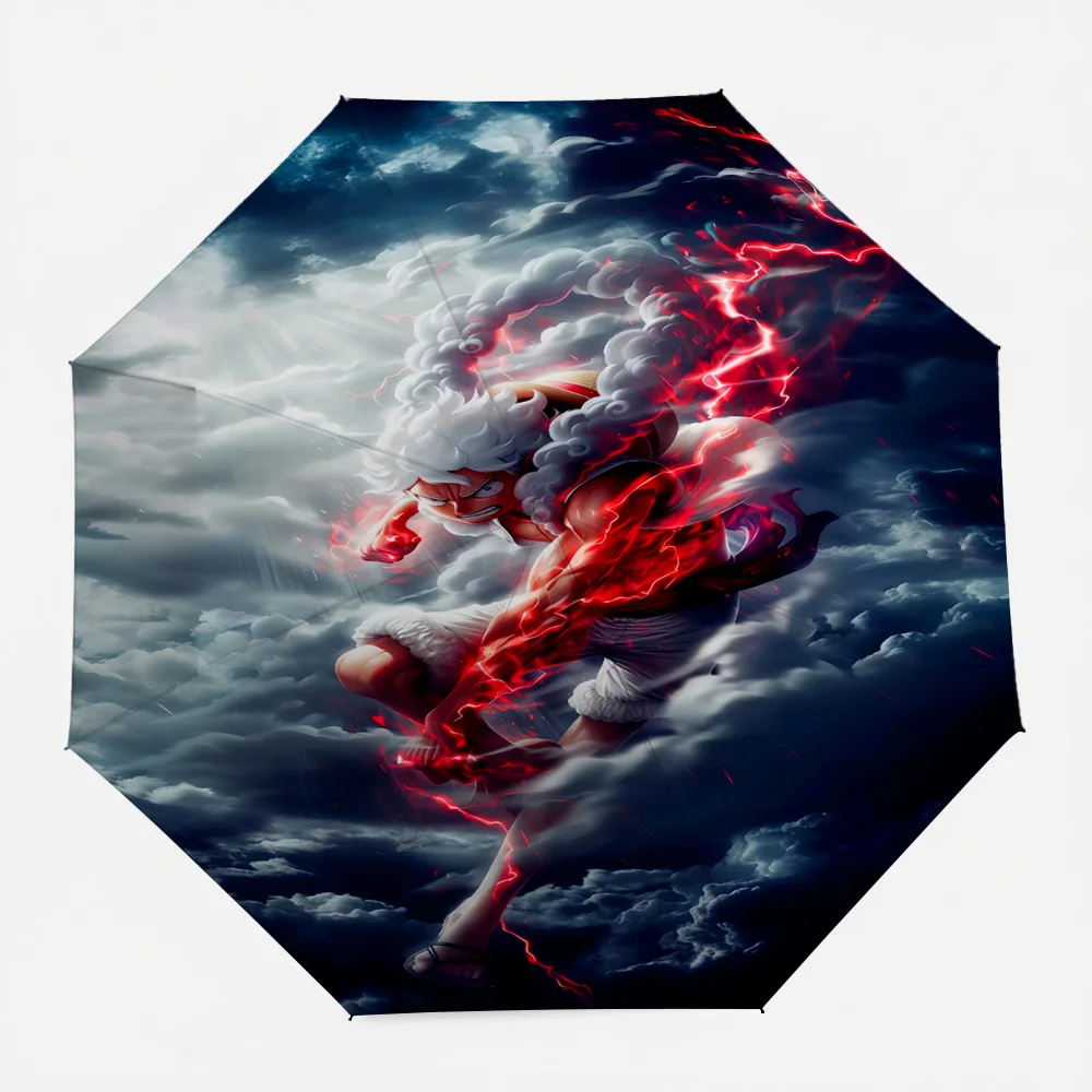 

Зонт автоматический складной One Piece Luffy Gear 5 Red Lightning Epic Storm, аниме-дизайн, ветрозащитный, водонепроницаемый, с защитой от УФ-лучей, компактный