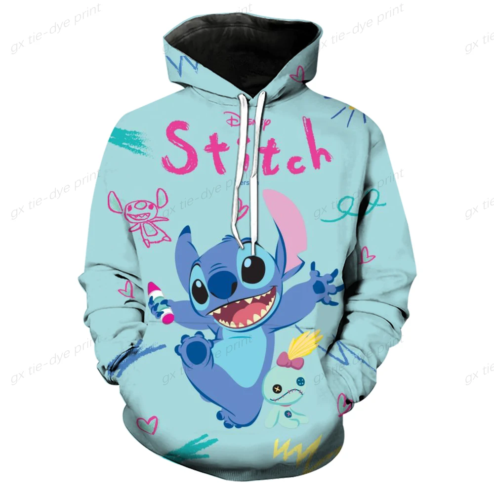 Stitch Print Hoodies Women Vintage Autumn Loose Hooded Shirt Grunge Street Sweatshirt Y2k Clothes Oversize Pullovers