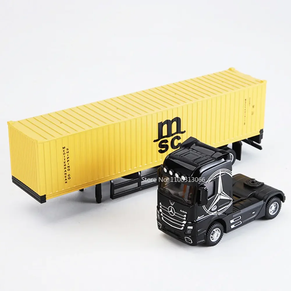 1:50 Large Alloy Diecast Truck Head Model Container Toy Simulation Sound Light Pull Back Engineering Transport Vehicle Kids Gift