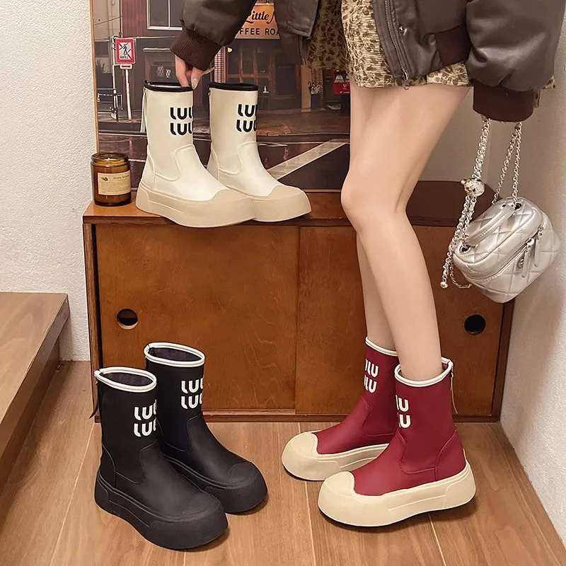 

European Style Stretch Boots for Women 2025 Autumn and Winter New Fashion Leather Boots Versatile British Style Slim Boots