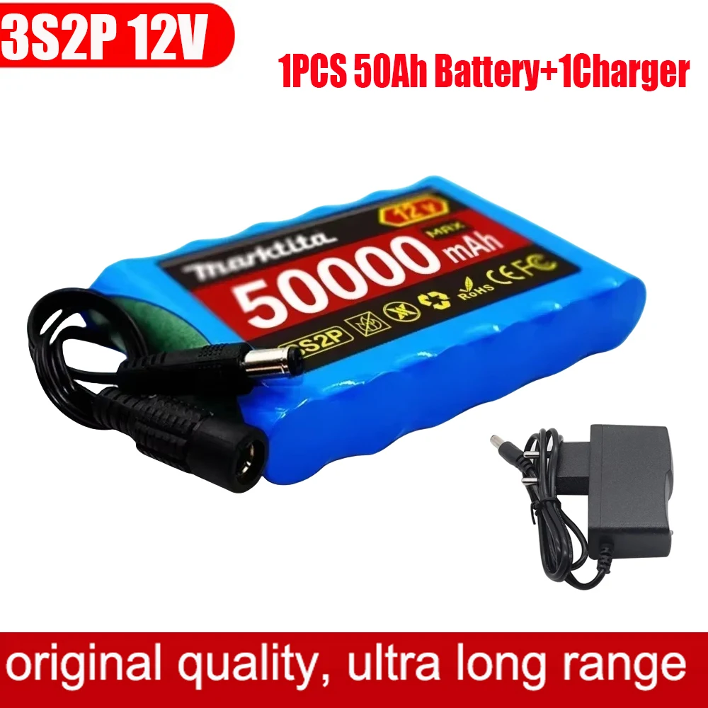 

3S2P 12V 50000mah portable 18650 rechargeable lithium-ion battery, 12V LED lamp backup power supply,farm tool spray power supply