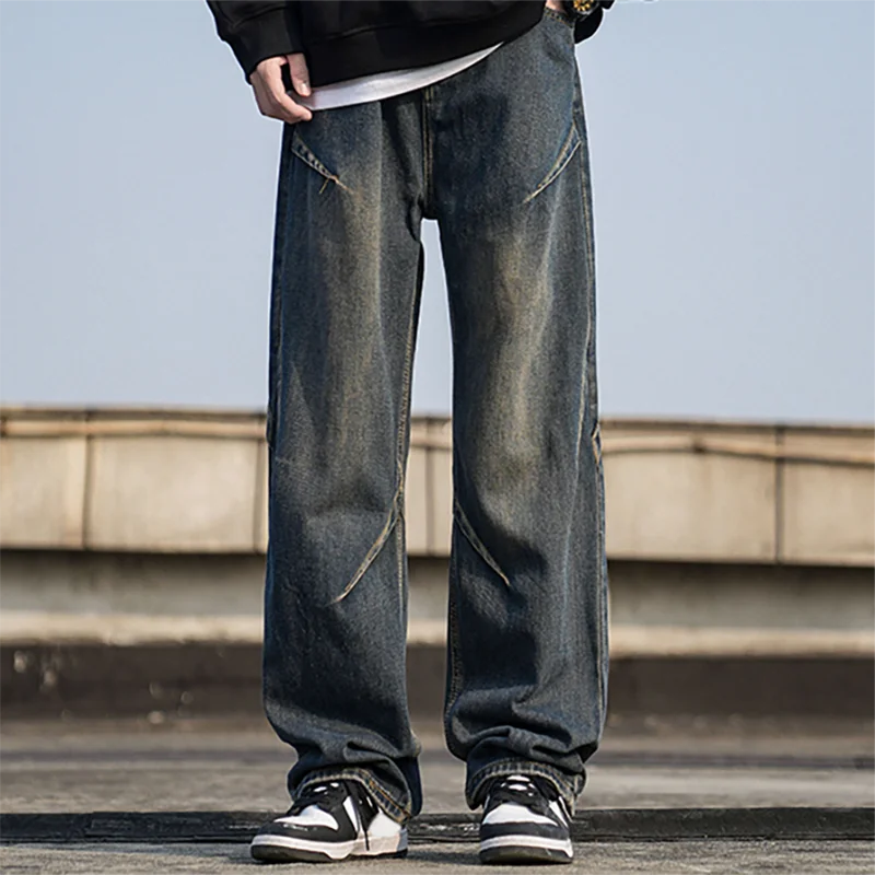 

Мужские мешковатые джинсы на шнурке, осенние новые модные свободные прямые широкие брюки, уличная одежда, винтажные джинсовые брюки, джинсовые брюки Y2k