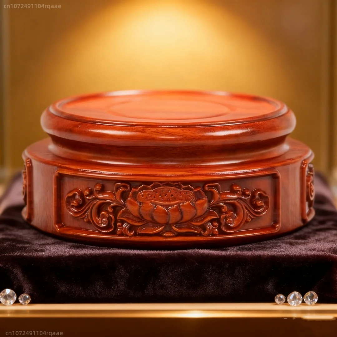 ローズウッドスタンド--ディスプレイ、コレクション、ジュエリーホルダー用の彫刻された木製ベース--中国風の家の装飾--蓮、雲模様