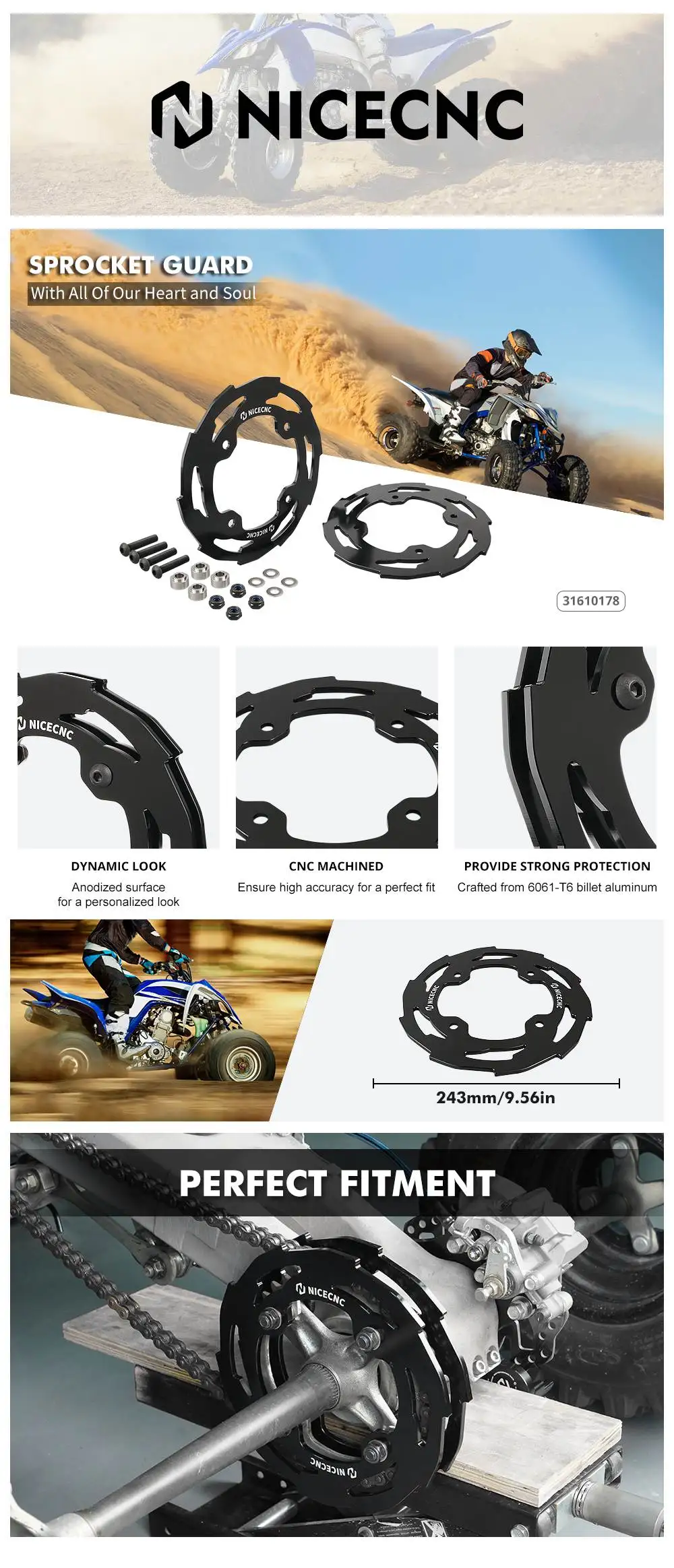 NICECNC Für Yamaha YFZ450R RSE 2009-2022 2 Stück Kettenradschutzabdeckung, verhindert Entkette, Aluminium ATV-Zubehör – Detail 1