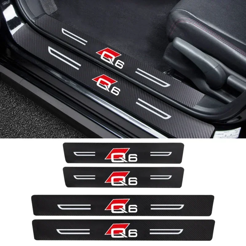 Car Door Threshold Anti Scratch Waterproof Sill Sticker For Audi Q6 Logo Interior Anti‑Kick Stickers Auto Decor Accessories