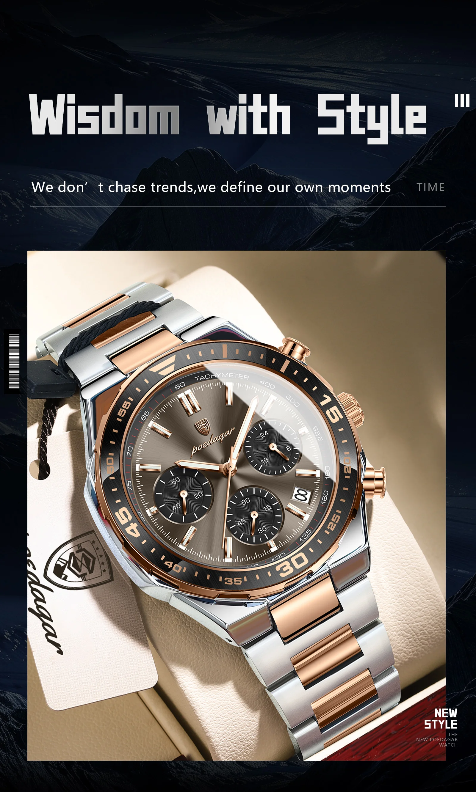 POEDAGAR Luxus Mode Herrenuhr Wasserdicht Leuchtend Quarz Sportuhr Datum Chronograph Business Herrenuhren Männliche Armbanduhr – Detail 15