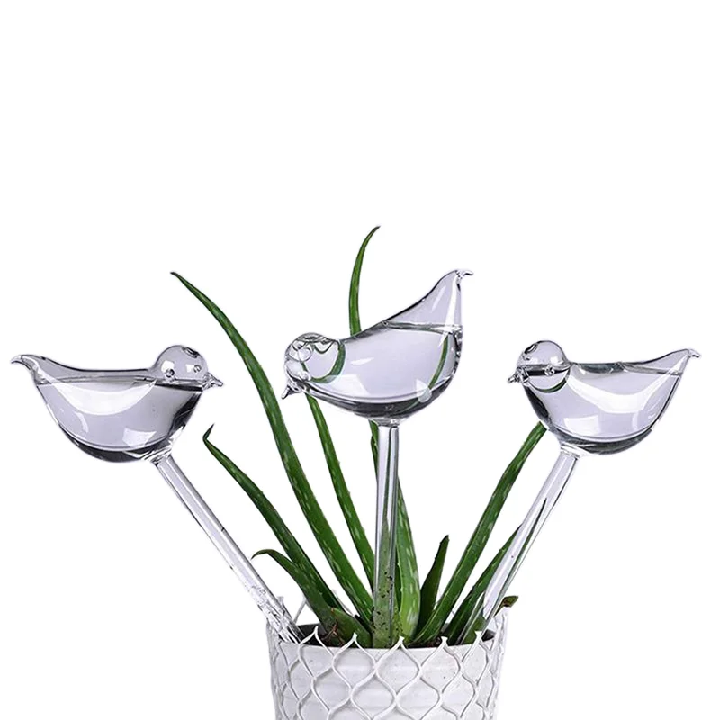 2/4/5/10pcs Automatic Flower Watering Device Plant Waterer Self Watering Globes Bird Shape Hand Blown ClearPlastic Aqua Bulbs