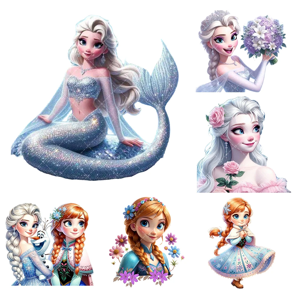 Princess Disney Frozen Iron On Heat Transfer Sticker For T-shirt Mask Jean Backpack Thermal Applique Washable T-shirt Decal