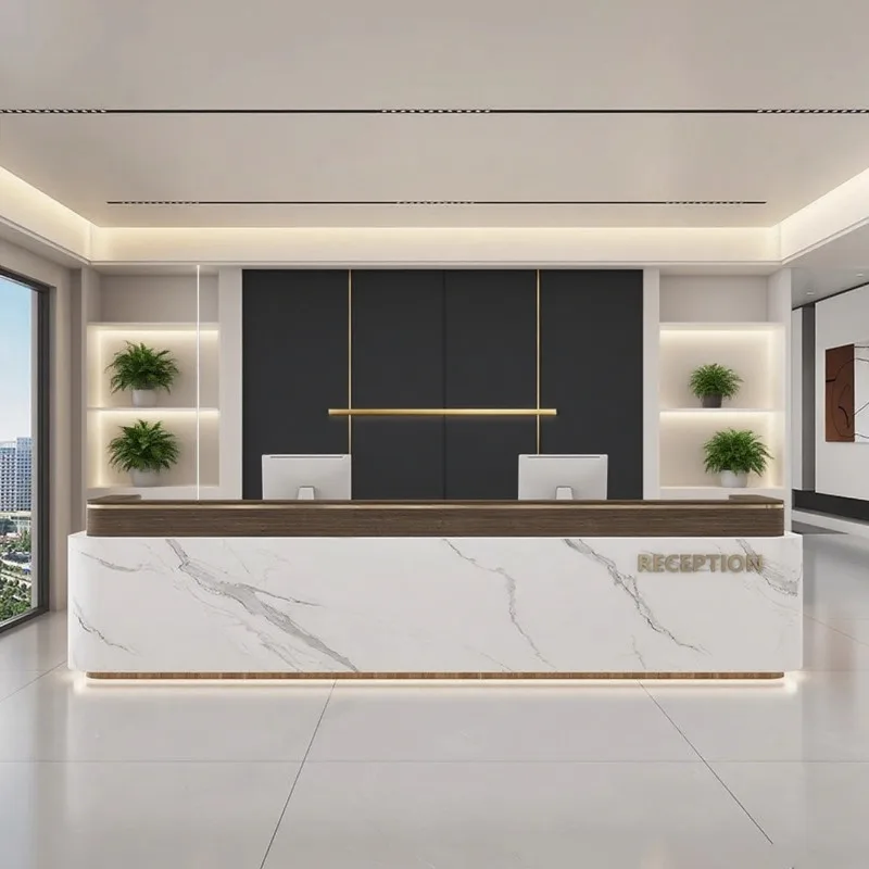 Modern simple company front desk reception counter hotel lobby service bar marble paint bar table customization