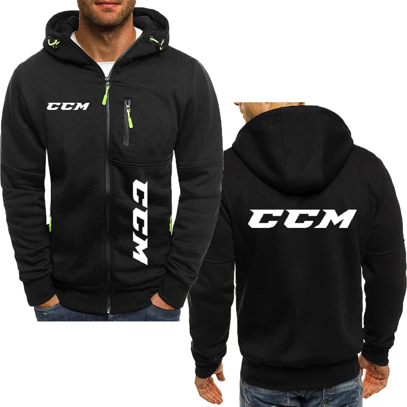 CCM jaket Hoodie pria kasual, jaket Sweatshirt musim semi musim gugur, mantel bertudung ritsleting katun murni, Hoodie Pria