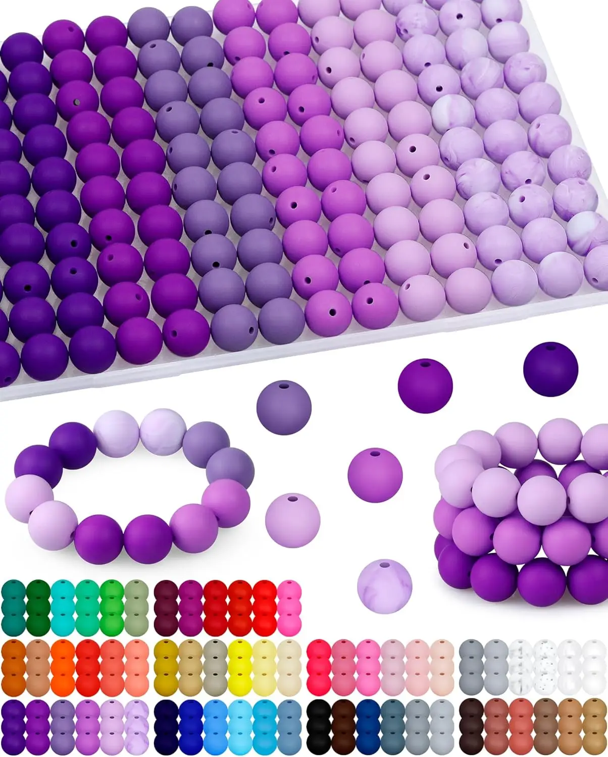

FIVEIZERO 15mm Silicone Beads for Keychain Making - Mixed Color Round Rubber Beads Bulk, DIY Craft Supplies for Bracelets Neckla