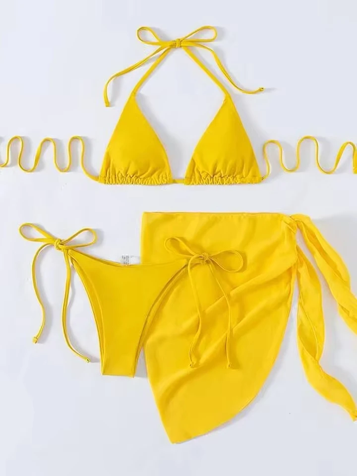 Vzvn Sexy Solid Lace Up Vacation Bikinis Women Split Swimsuit Beach Bikini 2026 New All Season Backless Bikinis Mesh 3 Piece Set