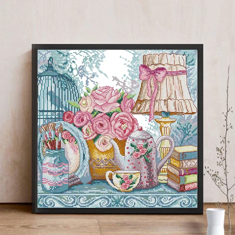 Wedding supplies flowers and chinaware painting counting cross stitch set DIY 11CT 14CT printed canvas needlework embroidery kit