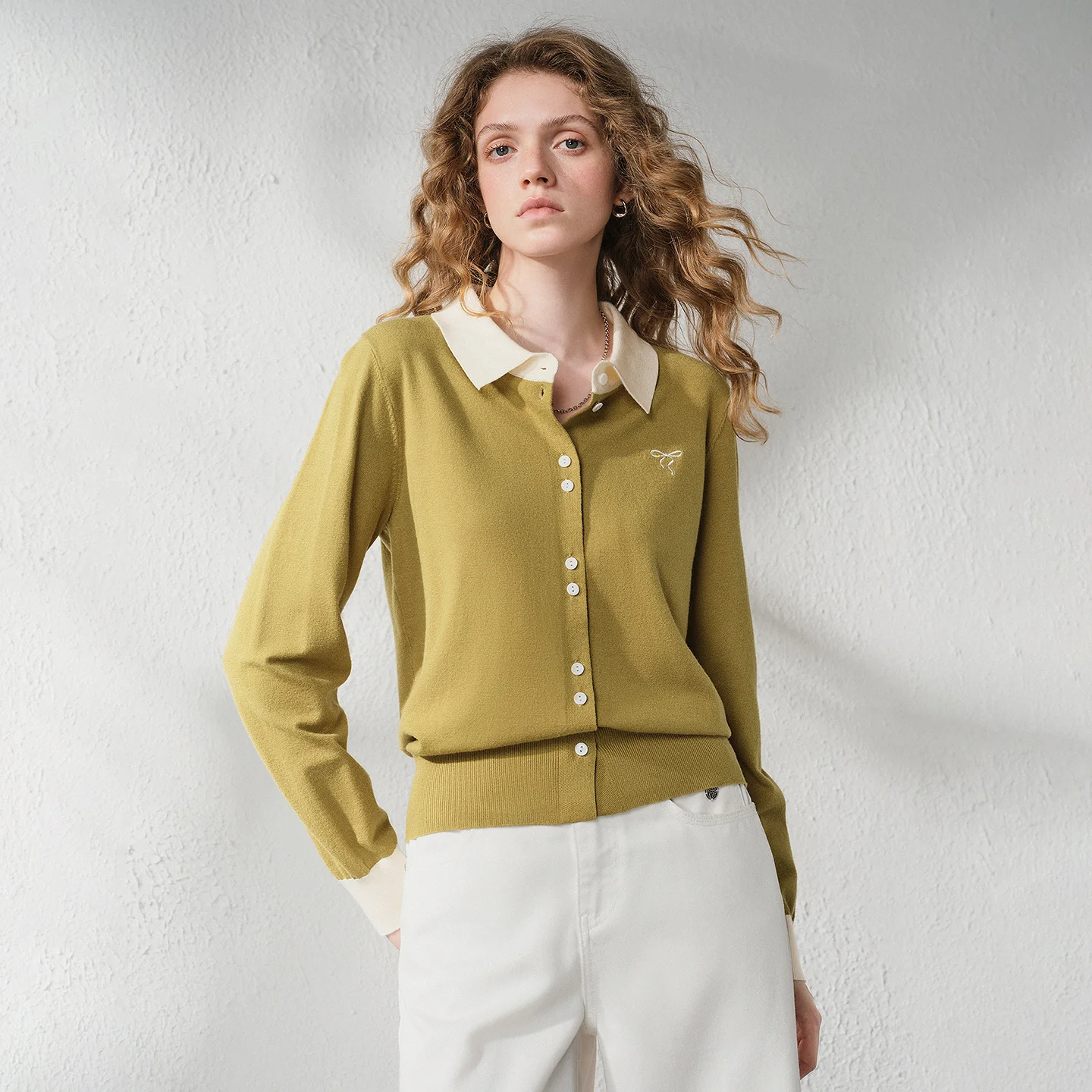 TOYOUTH Women's Turn-down Collar Knit Cardigan 2026 Autumn New Slim Fit Button Front Color Block Preppy Intellectual