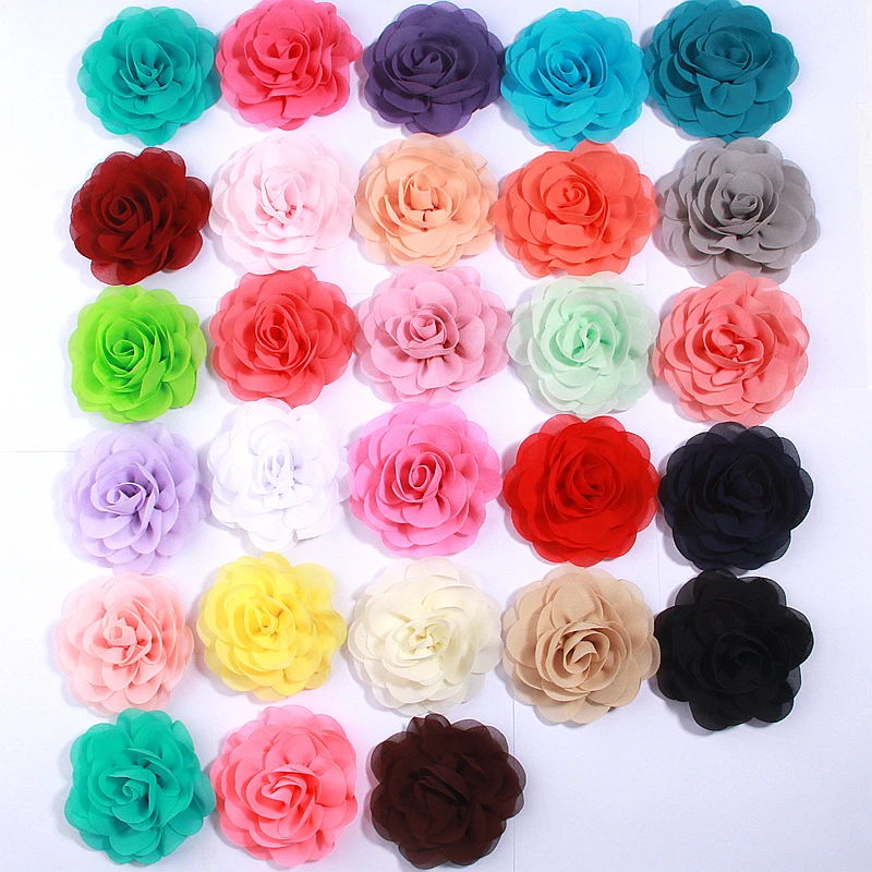 

200Pcs 8cm Chiffon Fabric Artificial Poppy Flower for Wedding Dress Clothing Decoration Headdress Patch Applique Wreath Bride